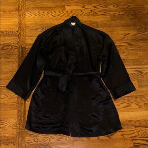 Vintage Victoria's Secret Black Satin Kimono Robe with Belt